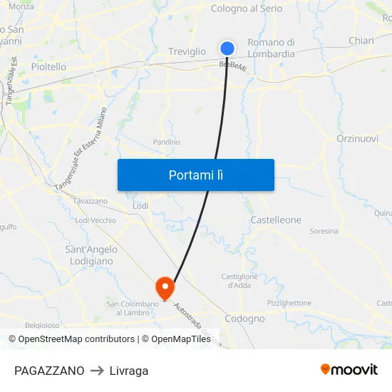 PAGAZZANO to Livraga map