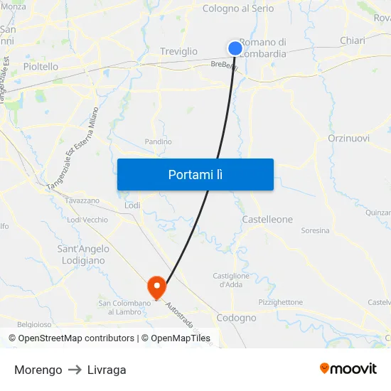 Morengo to Livraga map
