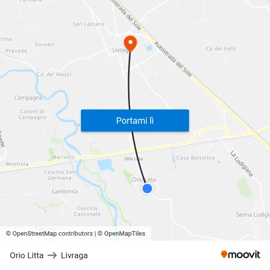 Orio Litta to Livraga map