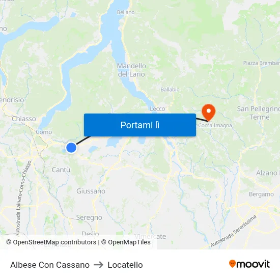 Albese Con Cassano to Locatello map