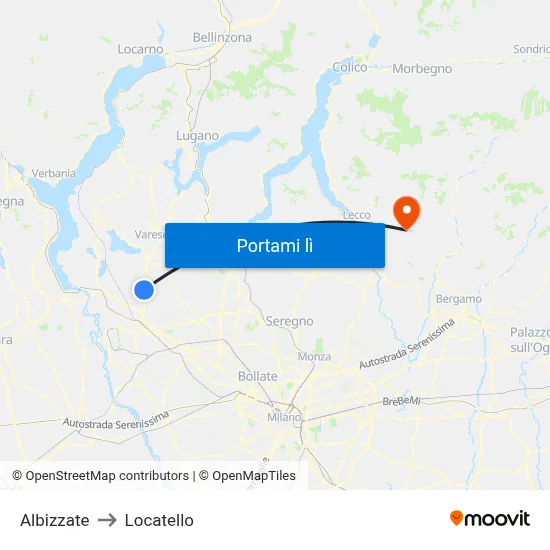 Albizzate to Locatello map