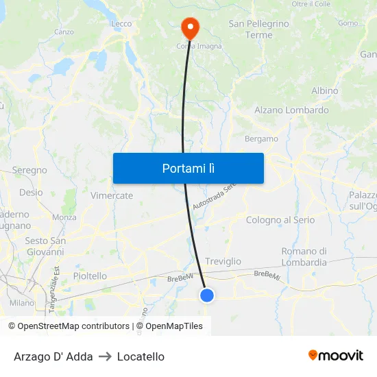 Arzago D' Adda to Locatello map