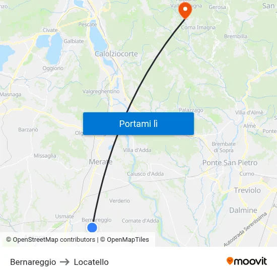 Bernareggio to Locatello map