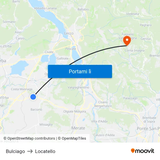 Bulciago to Locatello map