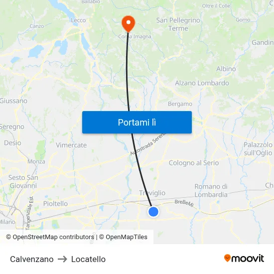 Calvenzano to Locatello map