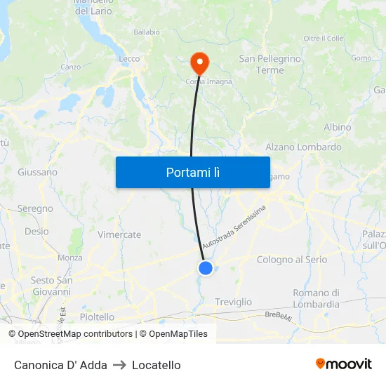 Canonica D' Adda to Locatello map