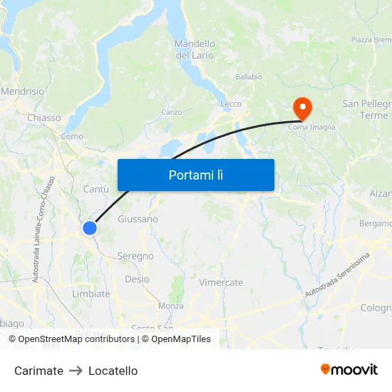 Carimate to Locatello map