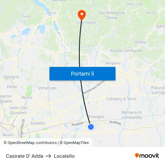 Casirate D' Adda to Locatello map