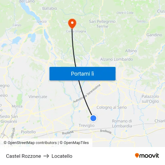 Castel Rozzone to Locatello map