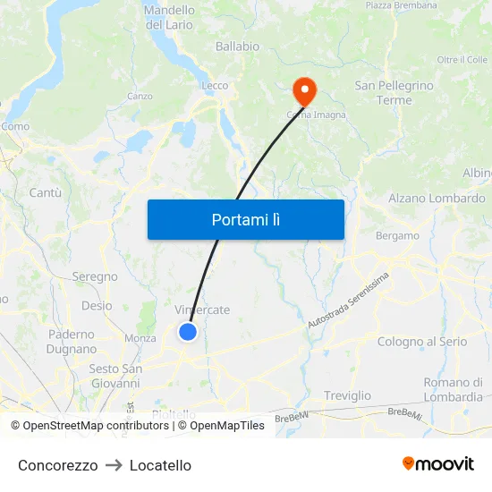 Concorezzo to Locatello map
