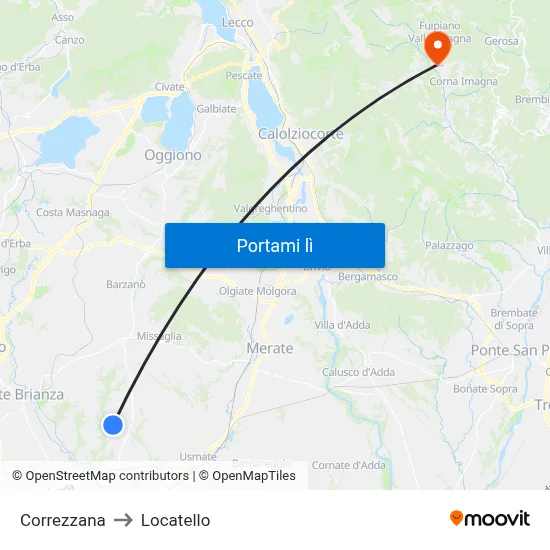 Correzzana to Locatello map