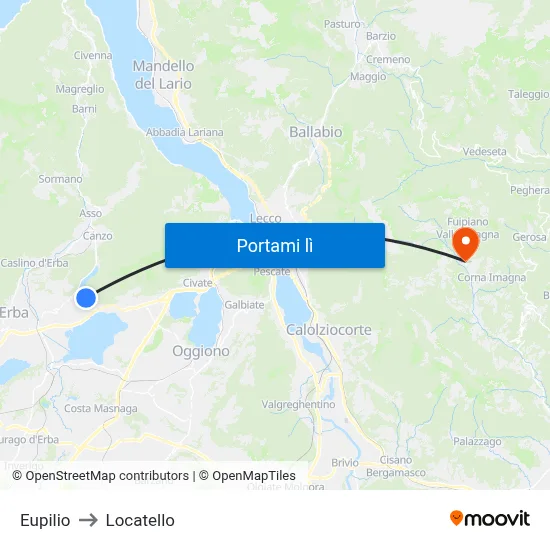 Eupilio to Locatello map
