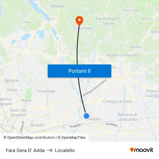 Fara Gera D' Adda to Locatello map