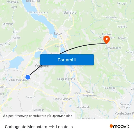 Garbagnate Monastero to Locatello map