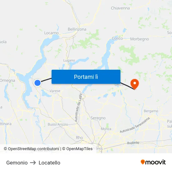 Gemonio to Locatello map