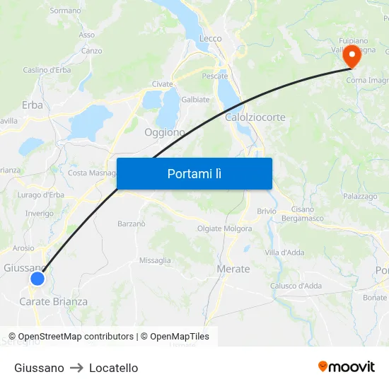 Giussano to Locatello map