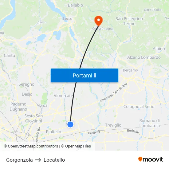 Gorgonzola to Locatello map