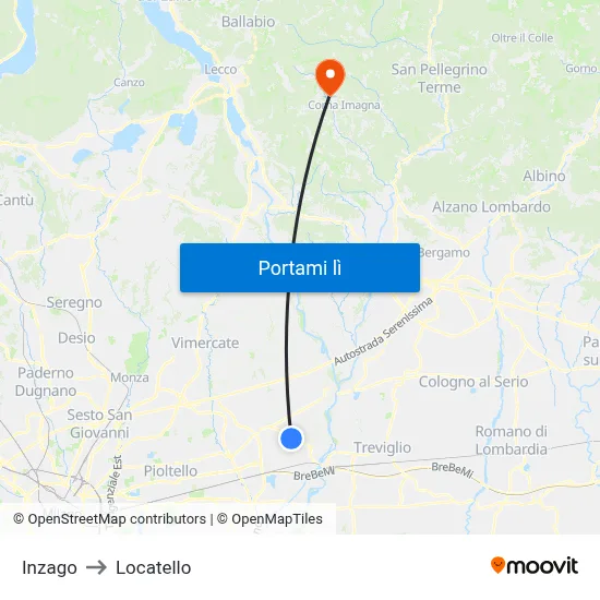 Inzago to Locatello map