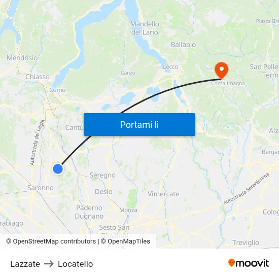 Lazzate to Locatello map