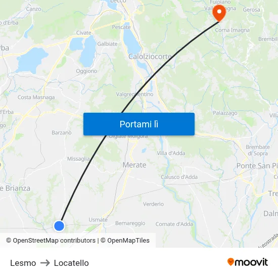 Lesmo to Locatello map