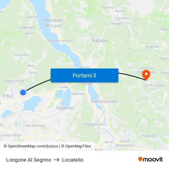 Longone Al Segrino to Locatello map