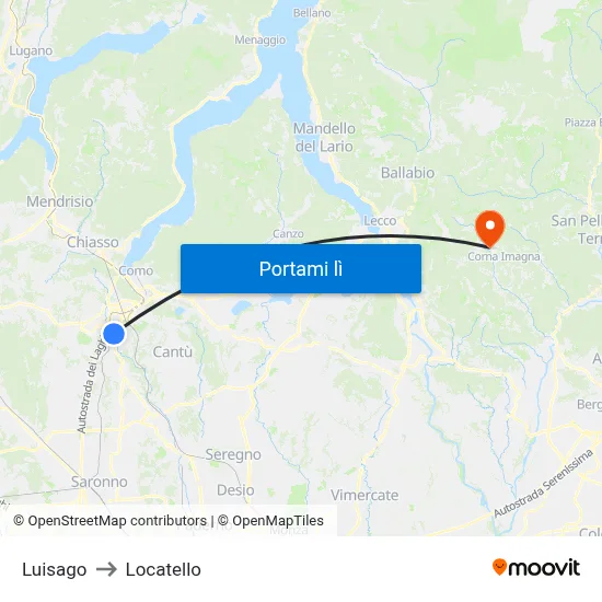 Luisago to Locatello map
