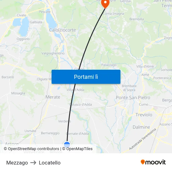 Mezzago to Locatello map