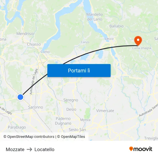 Mozzate to Locatello map