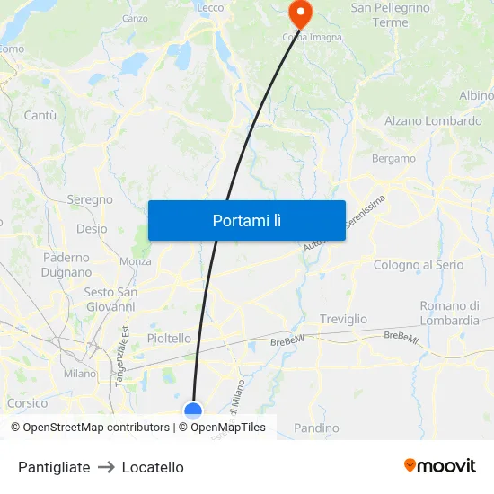 Pantigliate to Locatello map