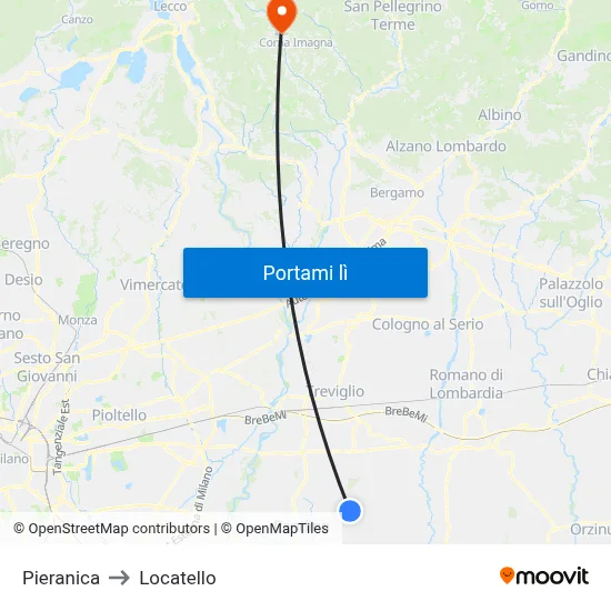 Pieranica to Locatello map