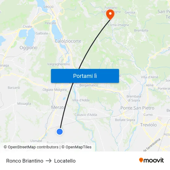 Ronco Briantino to Locatello map