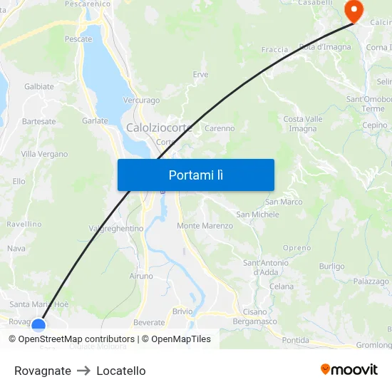 Rovagnate to Locatello map