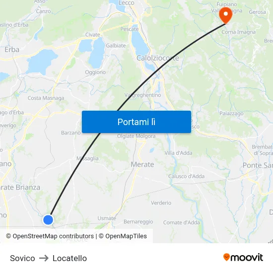 Sovico to Locatello map