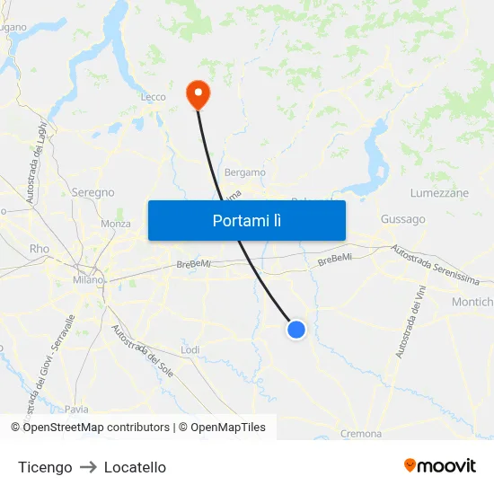 Ticengo to Locatello map
