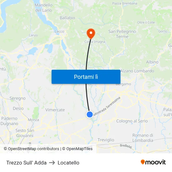 Trezzo Sull' Adda to Locatello map