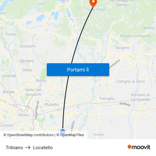Tribiano to Locatello map