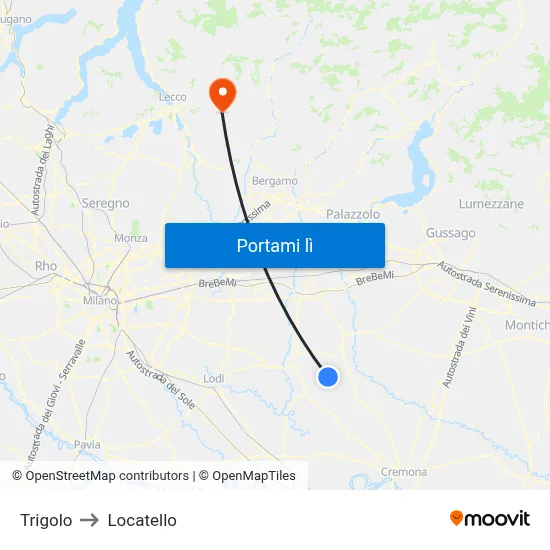 Trigolo to Locatello map