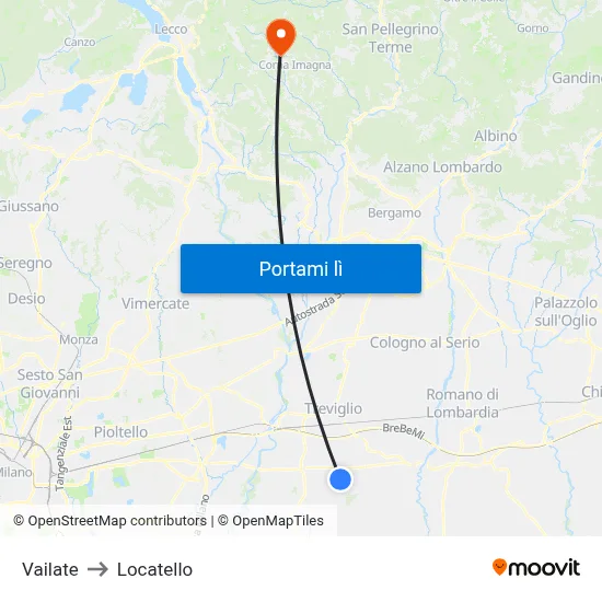 Vailate to Locatello map