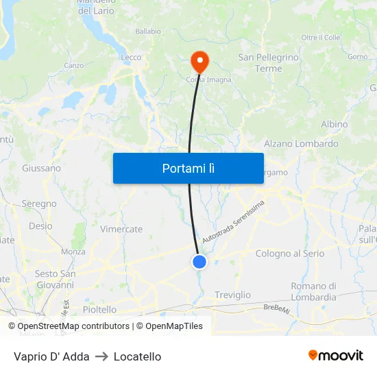 Vaprio D' Adda to Locatello map