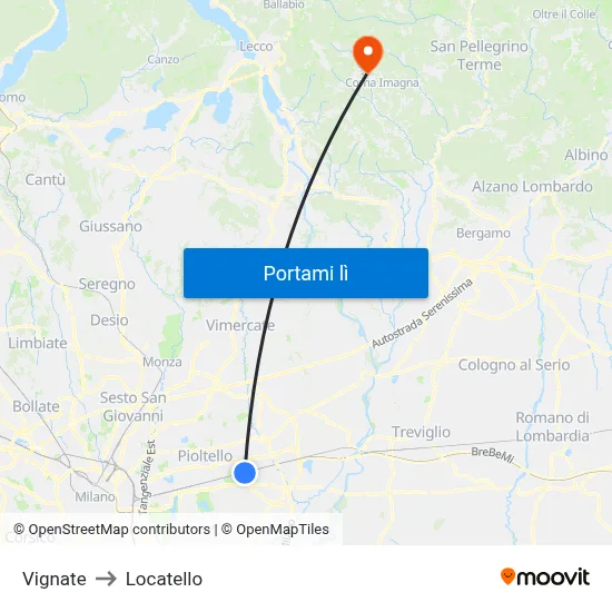 Vignate to Locatello map