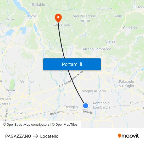PAGAZZANO to Locatello map