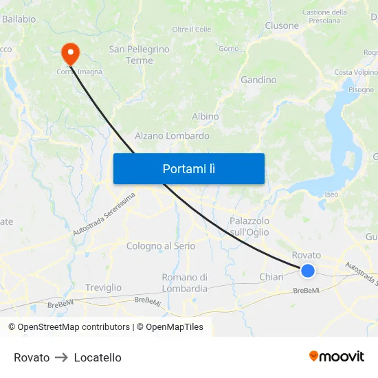 Rovato to Locatello map