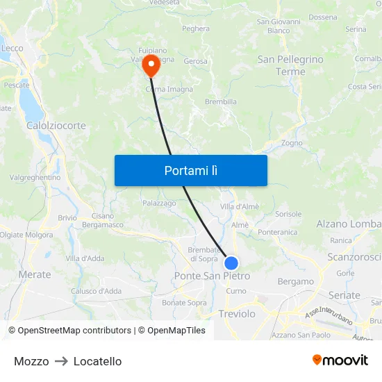 Mozzo to Locatello map