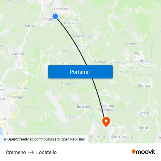 Cremeno to Locatello map