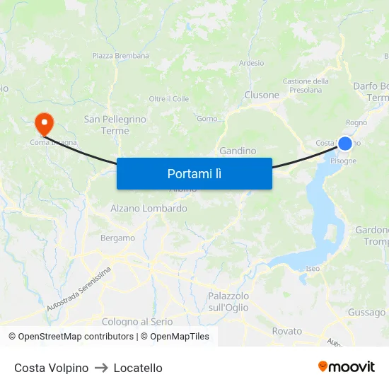 Costa Volpino to Locatello map