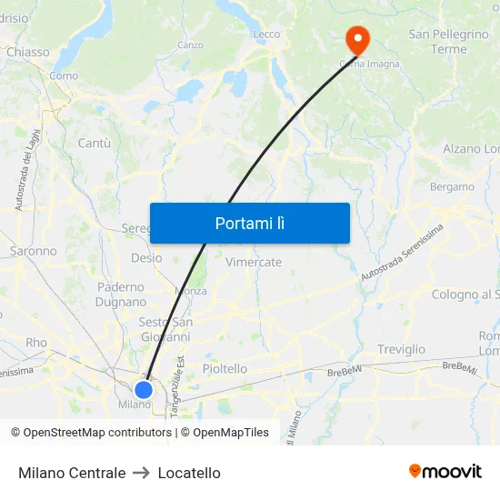 Milano Centrale to Locatello map