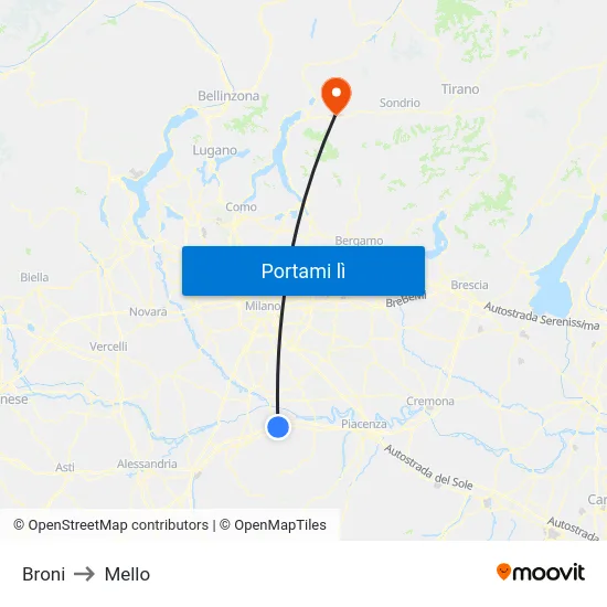 Broni to Mello map