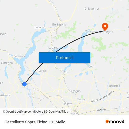 Castelletto Sopra Ticino to Mello map