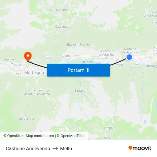 Castione Andevenno to Mello map