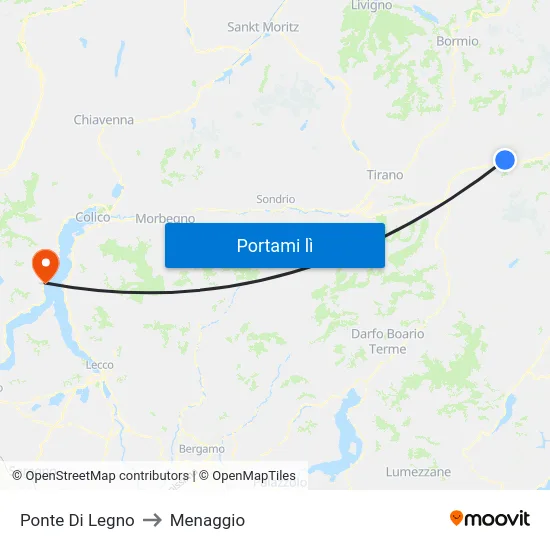 Ponte Di Legno to Menaggio map